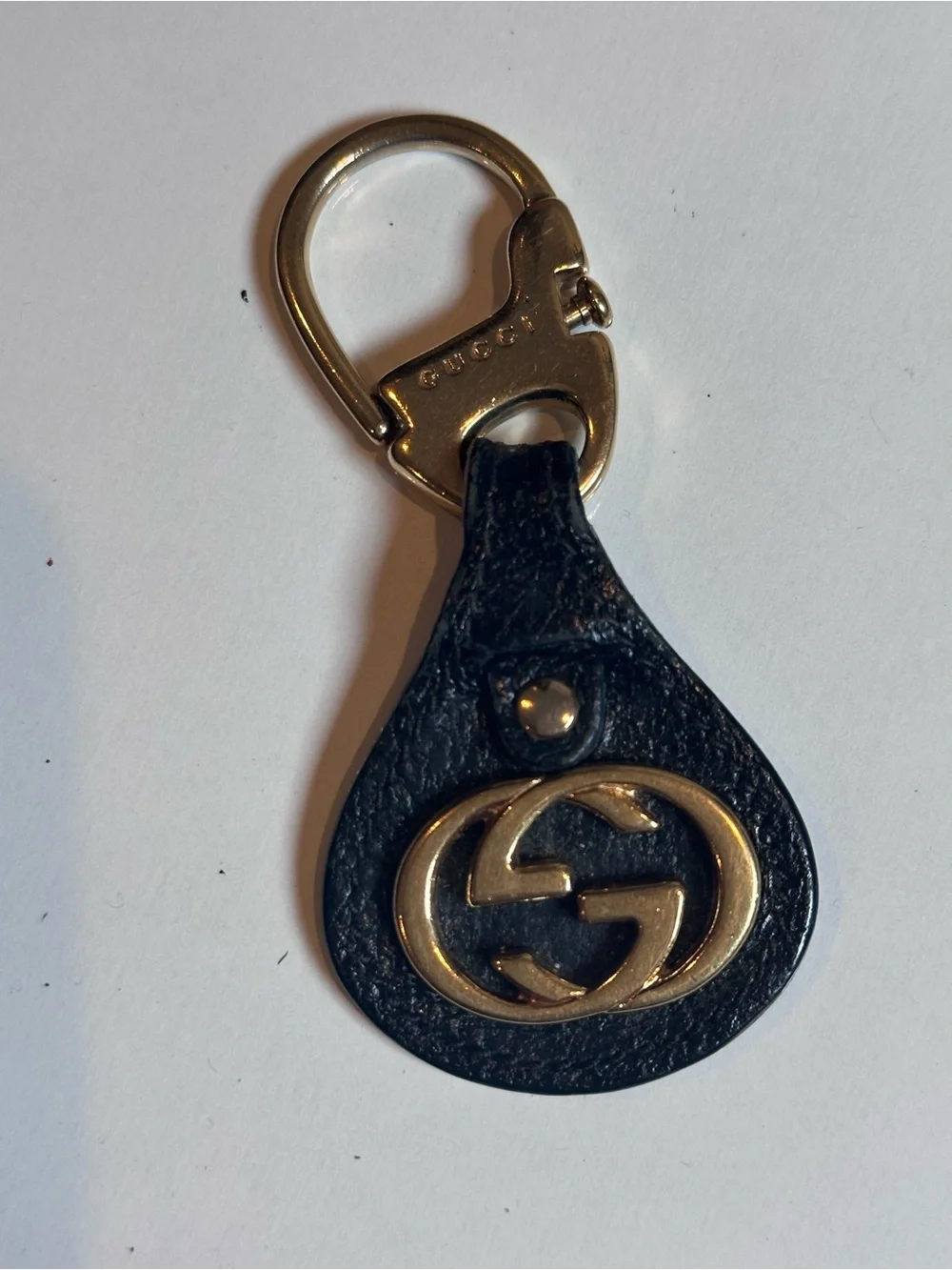 Vintage Gucci Double G Gold x Brown Leather Charm Keychain Accessory